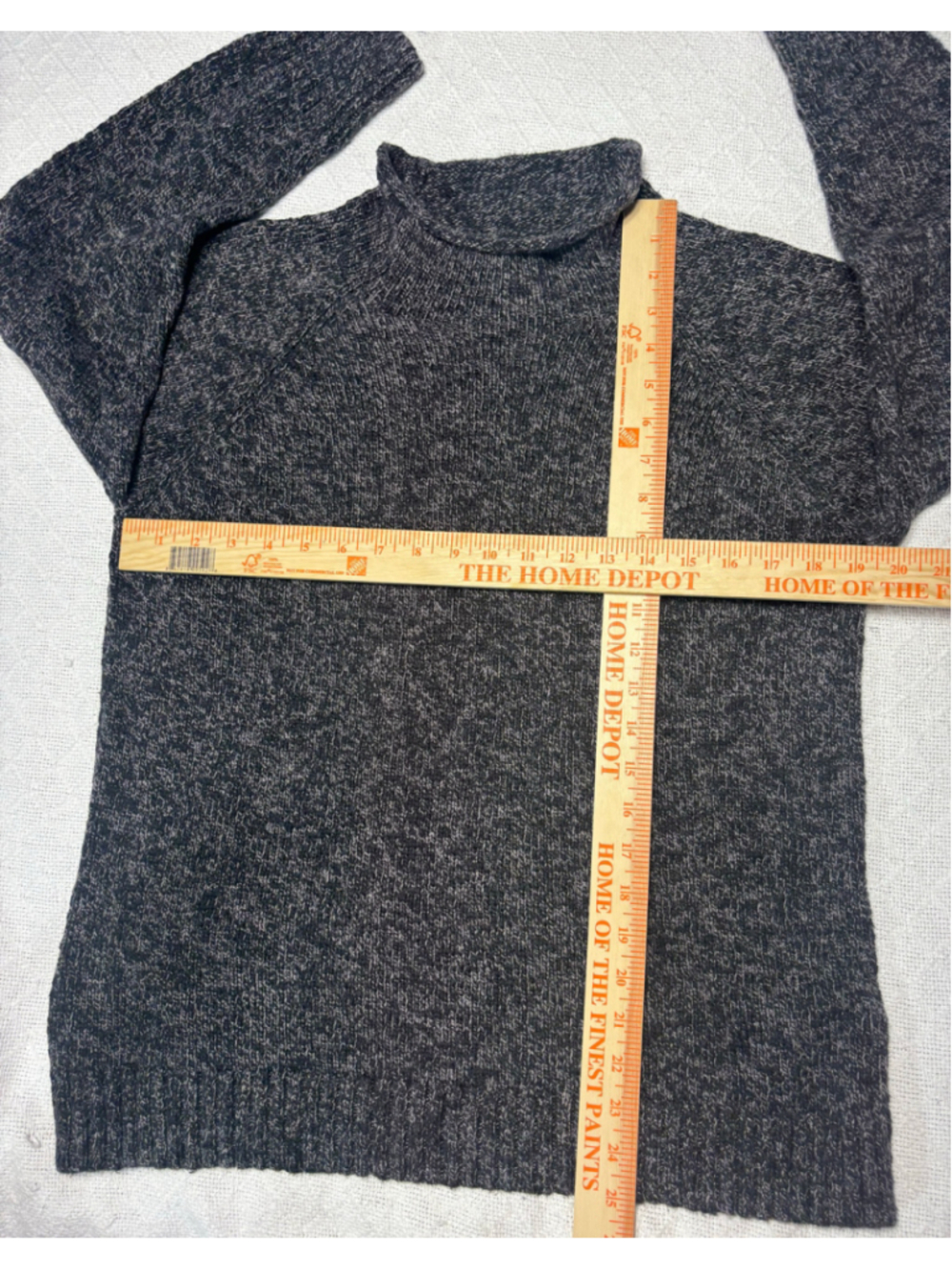 L.L. Bean Marled Black Gray Cotton Roll Neck Sweater Large Vintage Winter GUC - Picture 3 of 5